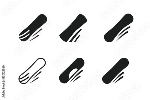 Snowboarding Logo Set. snowboarding. Icon set. Set Logo of snowboarding: snowboard with motion trails. harmonious logo variations of the same emblematic