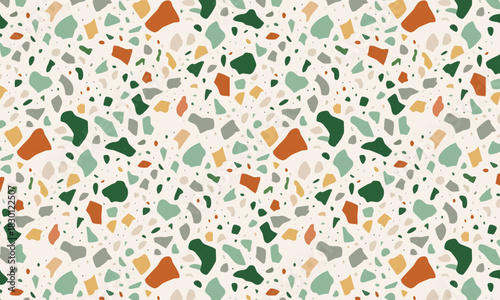 Modern Seamless Terrazzo Pattern Background with Earthy Tones and Colorful Stone Speckles