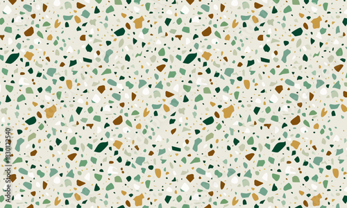 Modern Seamless Terrazzo Pattern Background with Earthy Tones and Colorful Stone Speckles