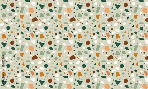 Modern Seamless Terrazzo Pattern Background with Earthy Tones and Colorful Stone Speckles