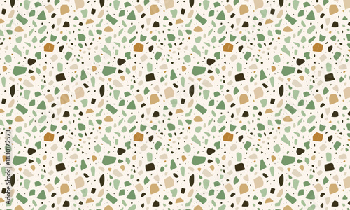 Modern Seamless Terrazzo Pattern Background with Earthy Tones and Colorful Stone Speckles