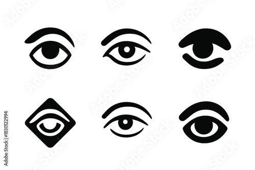 Sad Eyes Icon Set. sad eyes. Icon set. Set Logo of sad eyes: curved eyebrow and eye contour. harmonious logo variations of the same emblematic concept, each