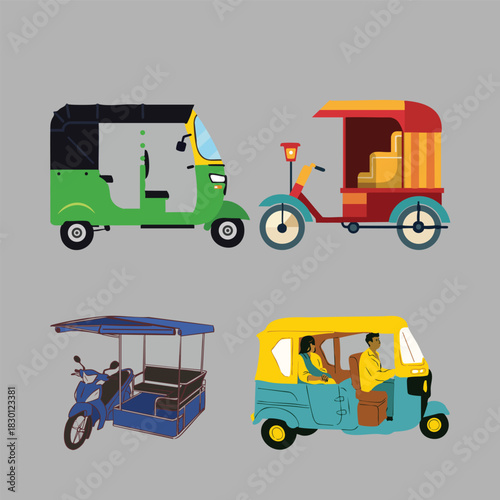 different types of asian taxi vehicles tuktuks vehicles for travel, transportation, urban, city, tourism, car rental, asia, vehicles, colorful, diversity, variety, streets