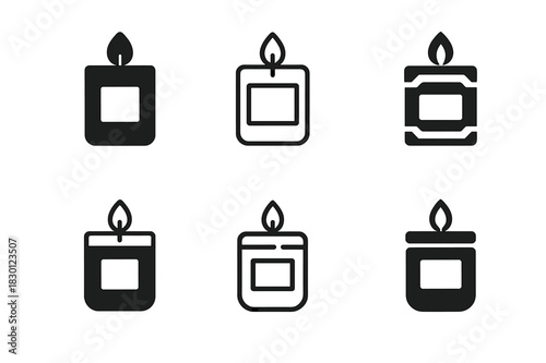 Candle Logo Variations. candle. Icon set. Set Logo of candle: scented candle with label. harmonious logo variations of the same emblematic concept, each with