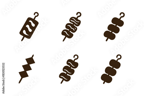 Tender Meats Icons. tender meats. Icon set. Set Logo of tender meats: meat skewer illustration. harmonious logo variations of the same emblematic concept, each