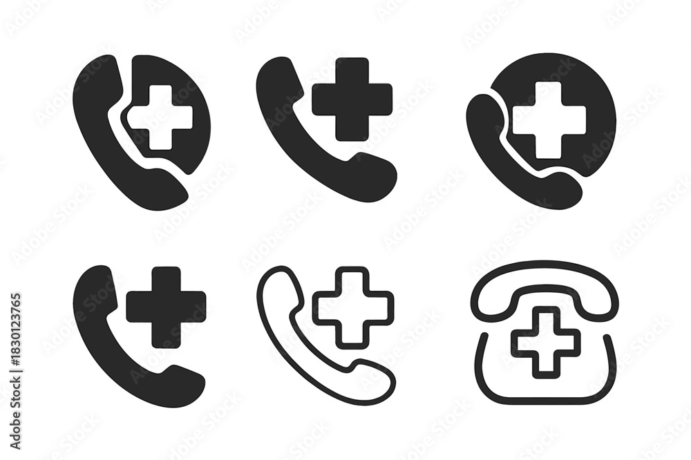 Obraz premium Medical Icons Variations. accessible medical icons set. Icon set. Set Logo of accessible medical icons set: emergency phone. harmonious logo variations of the