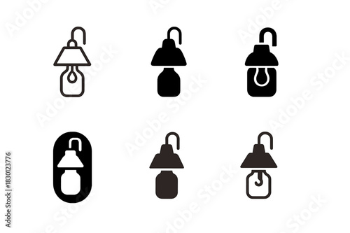 Upcycled Decor Icons. upcycled home decor. Icon set. Set Logo of upcycled home decor: repurposed glass jar lamp. harmonious logo variations of the same