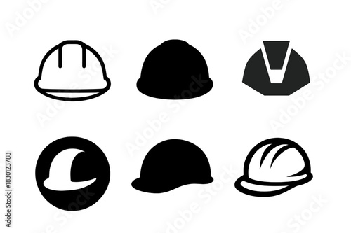 Safety Helmet Logos. safety helmet. Icon set. Set Logo of safety helmet: construction hard hat. harmonious logo variations of the same emblematic concept, each