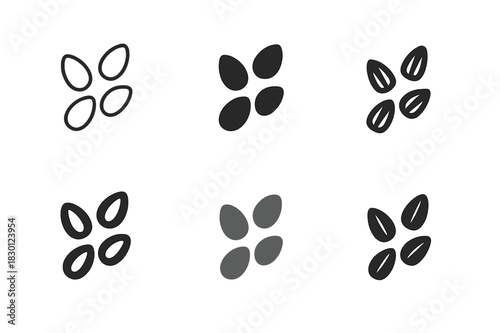 Diverse Seed Logos. seeds. Icon set. Set Logo of seeds: scattered seeds icon. harmonious logo variations of the same emblematic concept, each with different
