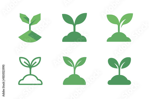 Greenery Logo Variations. greenery. Icon set. Set Logo of greenery: sprouting plant from soil. harmonious logo variations of the same emblematic concept, each