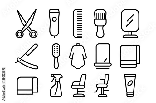 Professional Haircut Icons. Professional haircutting. Line icon set of Professional haircutting: scissors, hair clipper, comb, trimmer, razor, hairbrush,