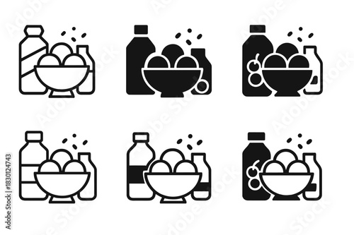 Ice Cream Logo Icons. setting up an ice cream sundae bar. Icon set. Set Logo of setting up an ice cream sundae bar: ice cream bar arrangement with toppings.