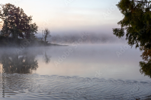 lake with morning fog