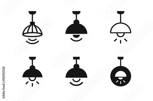 Workspace Lighting Logos. workspace lighting moods. Icon set. Set Logo of workspace lighting moods: pendant light. harmonious logo variations of the same