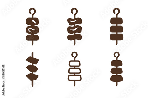 Tender Meats Icons. tender meats. Icon set. Set Logo of tender meats: meat skewer illustration. harmonious logo variations of the same emblematic concept, each