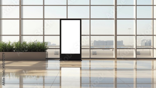 Blank poster kiosk in airport corridor