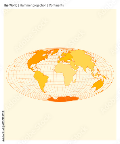 World Map. Hammer projection. Continents style. High Detail World map for infographics, education, reports, presentations. Vector illustration.