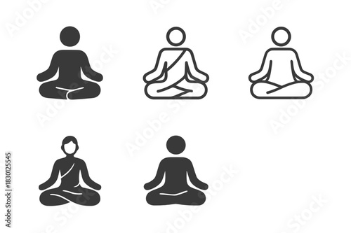 Mental Well-Being Icons. mental well-being. Icon set. Set Logo of mental well-being: meditative posture. harmonious logo variations of the same emblematic