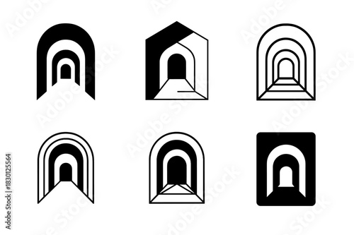 Elegant Architectural Icons. photographs of awe-inspiring architecture and design. Icon set. Set Logo of photographs of awe-inspiring architecture and design: