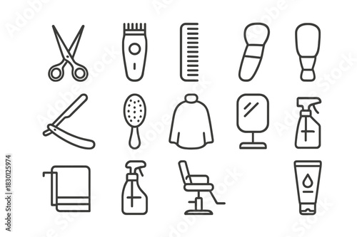 Professional Haircut Icons. Professional haircutting. Line icon set of Professional haircutting: scissors, hair clipper, comb, trimmer, razor, hairbrush,