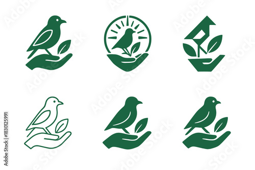 Nature Conservation Logos. Nature conservation and wildlife protection. Icon set. Set Logo of conservation: sustainability and biodiversity symbol. harmonious