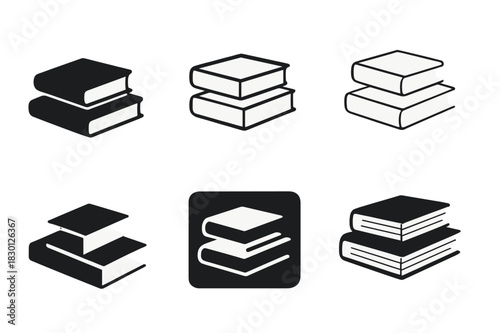 Novel Logo Variations. Pile of novels. Icon set. Set Logo of pile of novels: Books scattered on surface. harmonious logo variations of the same emblematic