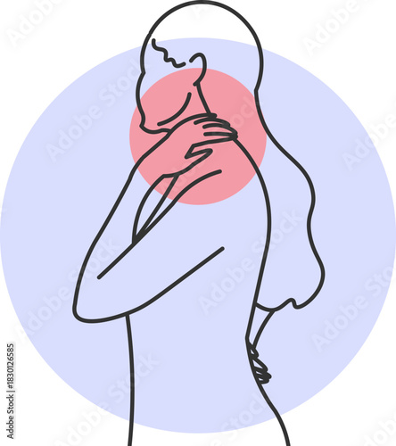 Vector illustration of a woman with severe neck pain