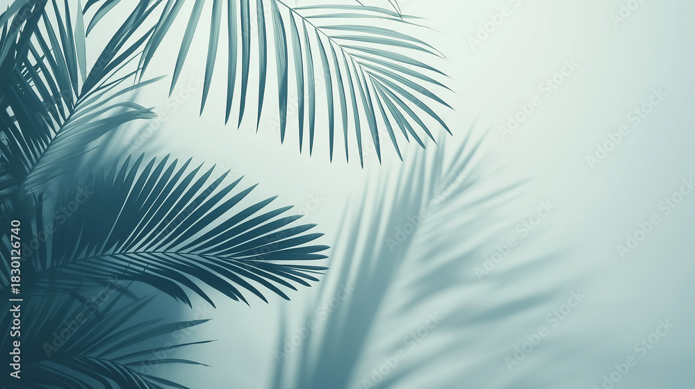 Obraz premium Minimalist palm leaf shadows on white wall background