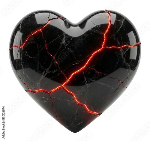Black Marble Heart with Pulsing Red LED Veins.
