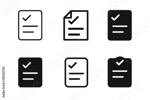 Reflection Sheet Icons. Learning goals reflection sheet. Icon set. Set Logo of reflection sheet: checklist with reflection lines. harmonious logo variations of