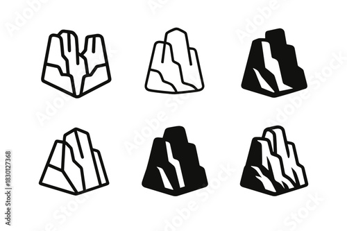 Rocky Cliffs Logos. rocky cliffs. Icon set. Set Logo of rocky cliffs: canyon ridge. harmonious logo variations of the same emblematic concept, each with