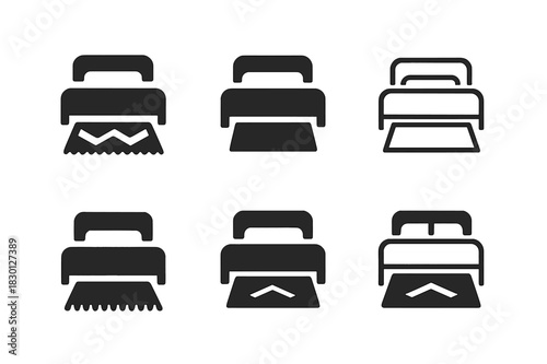 Rug Icon Variations. Rug Under Bed. Icon set. Set Logo of Rug Under Bed: Partial Rug Coverage. harmonious logo variations of the same emblematic concept