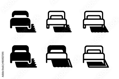 Rug Icon Variations. Rug Under Bed. Icon set. Set Logo of Rug Under Bed: Partial Rug Coverage. harmonious logo variations of the same emblematic concept