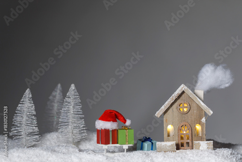 santa house on snow background
