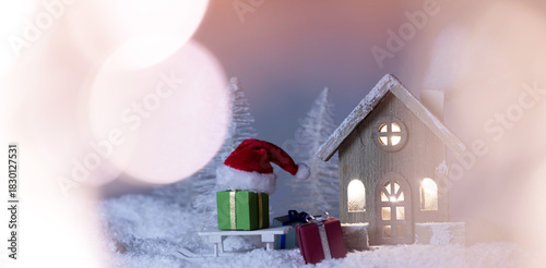 santa house on snow background