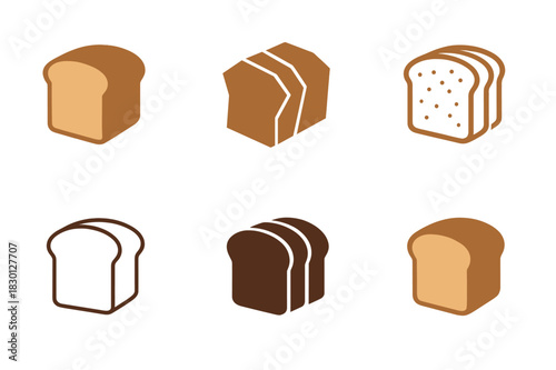 Sliced Bread Icons. Sliced Bread. Icon set. Set Logo of sliced bread: bread loaf with cut lines. harmonious logo variations of the same emblematic concept,