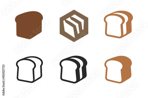 Sliced Bread Icons. Sliced Bread. Icon set. Set Logo of sliced bread: bread loaf with cut lines. harmonious logo variations of the same emblematic concept,
