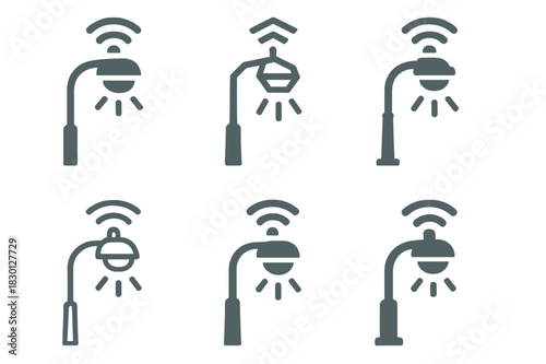Smart Lighting Logos. Smart street lighting. Icon set. Set Logo of smart street lighting: energy-efficient LED. harmonious logo variations of the