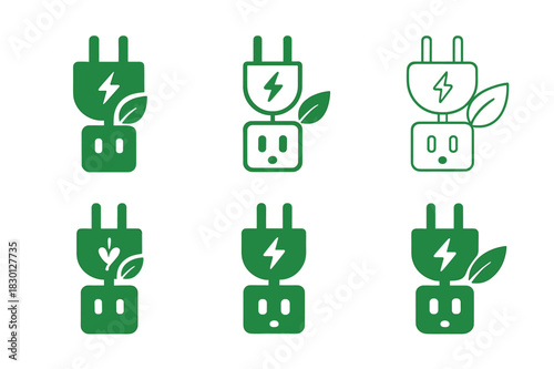 Smart Plug Icons. Smart plugs. Icon set. Set Logo of smart plugs: energy-efficient socket. harmonious logo variations of the same emblematic concept, each with