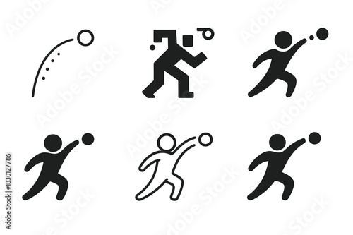 Snowball Fight Icons. Snowball fight. Icon set. Set Logo of snowball fight: throw trajectory arc with dotted flight path. harmonious logo variations of the
