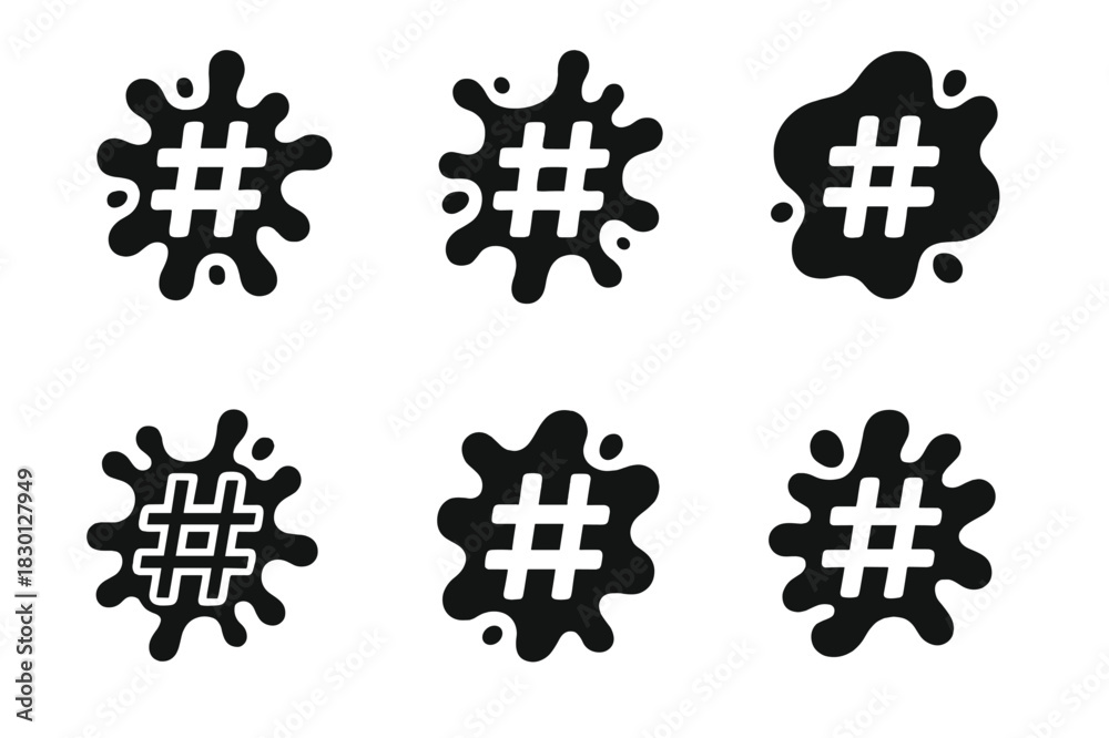 Obraz premium Social Media Icons. Social media art. Icon set. Set Logo of social media art: trending hashtag with paint splashes. harmonious logo variations of the same