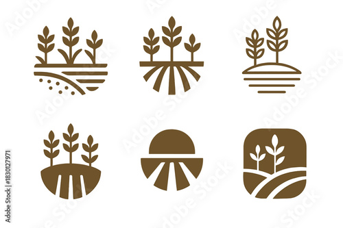 Soil Regeneration Icons. Soil regeneration techniques. Icon set. Set Logo of soil regeneration techniques: no-till farming. harmonious logo variations of the