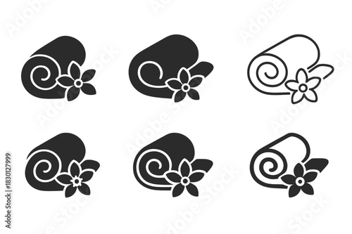 Spa Retreat Logo Set. Wellness tourism and spa retreats. Icon set. Set Logo of wellness tourism and spa retreats: towel and flower. harmonious logo variations