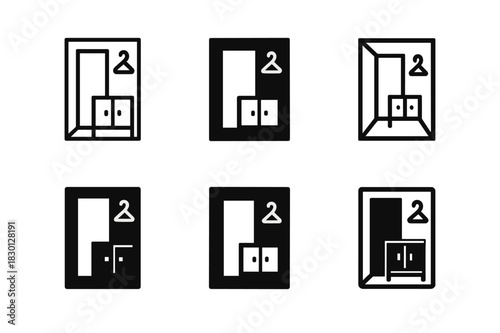 Stylish Hallway Logos. Designing a stylish hallway. Icon set. Set Logo of hallway interior. harmonious logo variations of the same emblematic concept (Minimal