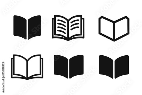 Textbook Logo Variations. textbook. Icon set. Set Logo of textbook: open book. harmonious logo variations of the same emblematic concept, each with different