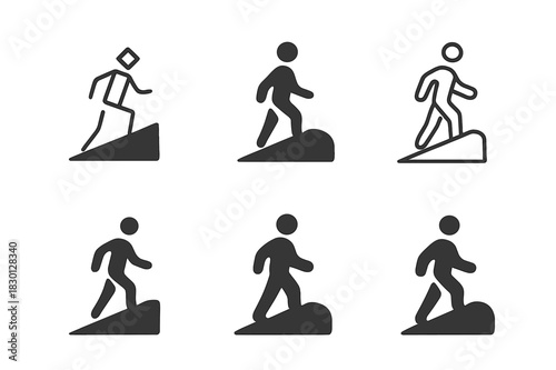 Therapeutic Logo Variations. Therapeutic journeys. Icon set. Set Logo of Therapeutic journeys: Person walking uphill. harmonious logo variations of the same