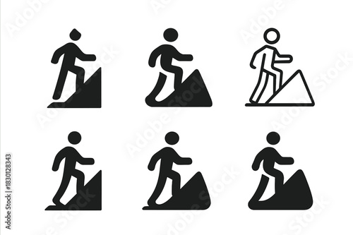 Therapeutic Logo Variations. Therapeutic journeys. Icon set. Set Logo of Therapeutic journeys: Person walking uphill. harmonious logo variations of the same