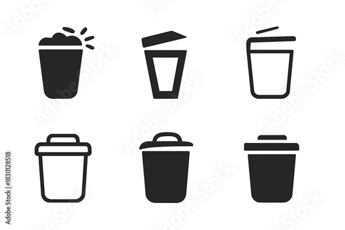 Trash Bin Lid Icons. Trash Bin Lid. Icon set. Set Logo of Trash Bin Lid: Retractable Lid. harmonious logo variations of the same emblematic concept (Filled