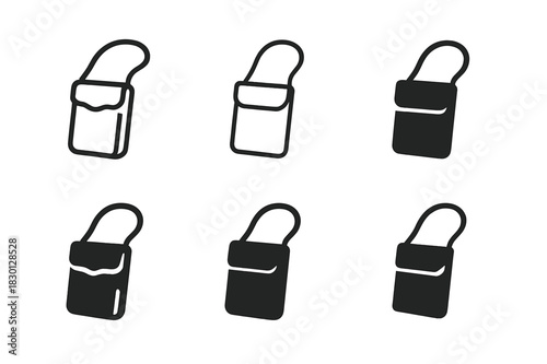 Travel Gear Icons. travel gear. Icon set. Set Logo of travel gear: neck pouch. harmonious logo variations of the same emblematic concept, each with different