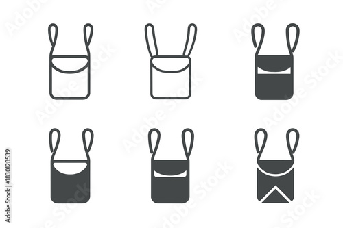 Travel Gear Icons. travel gear. Icon set. Set Logo of travel gear: neck pouch. harmonious logo variations of the same emblematic concept, each with different